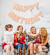 LITAUS Rose Gold Happy Birthday Banner - 9ft Pre-Strung No DIY Backdrop Sign for Parties, Adults,...