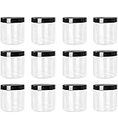Lawei 12 Pack Plastic Jars with Lids, 16 Oz Clear Storage Jars with Black Screw Lids, Refillable ...
