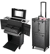 BYOOTIQUE Rolling Makeup Case Trolley with Mirror Cosmetic Organizer Stroage Hair Stylist Barber ...