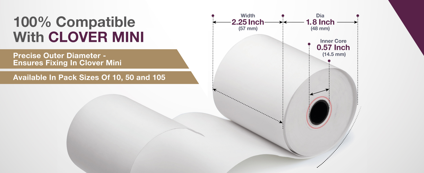 2 1/4 x 85 thermal paper receipt rolls clover mini