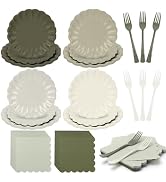 128Pcs Sage Green Paper Plates and Napkins Party Supplies Serve 32 Guests Include Gradient Scallo...
