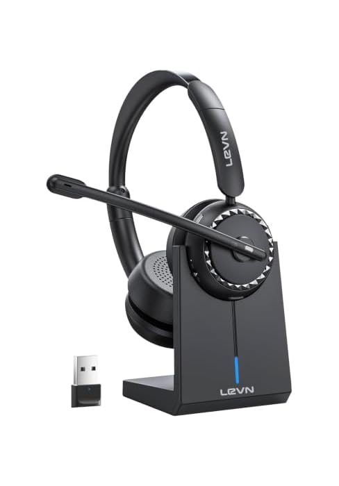 LEVN Wireless Headset, Wireless Headset with Mic for Work, AI Noise Cancelling, 65 Hrs Working Ti...