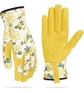 Womens Gardening Weeding Working Gloves, Leather Garden Glove for Women Thorn Proof No Stab for D...