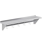 AmGood 12" x 60" Stainless Steel Wall Mounted Pot Rack with Shelf | NSF Certified