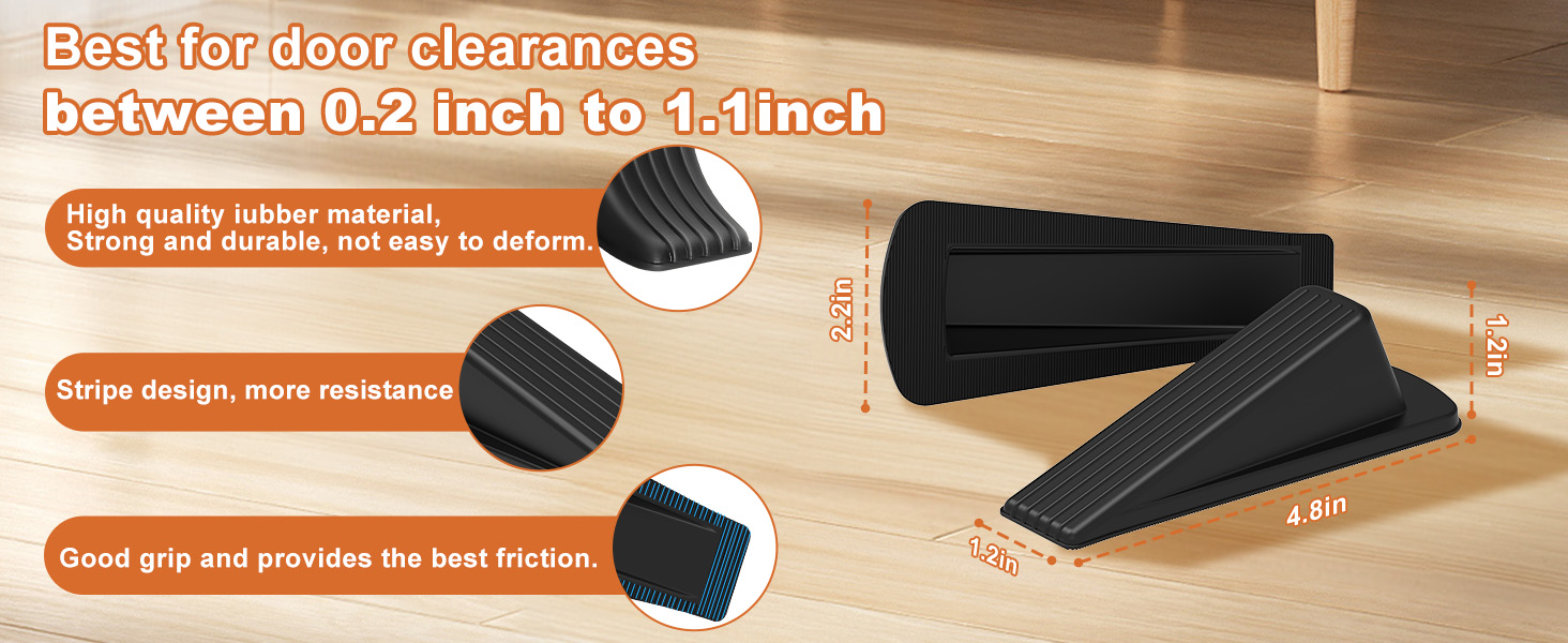 doorstop are in contact with the floor and can be inserted under the door