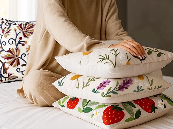 Embroidered Throw Pillow Covers