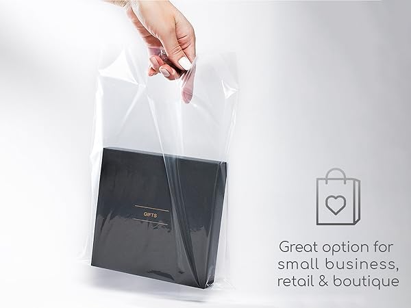 clear plastic gift shopping bags with handles for small business retail merchandise bags