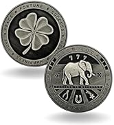 Luck Lab Two Sided Lucky Coin Featuring One Side with a Four Leaf Clover and One Side with Elepha...