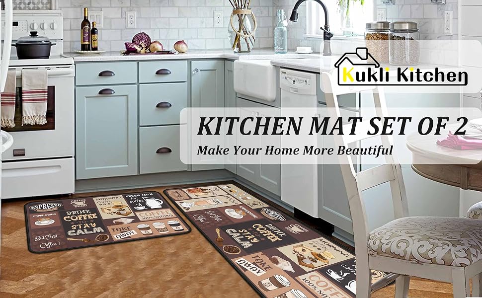 Coffee Kitchen Rugs and Mats Non-Slip, Washable, Stain and Fade Resistant