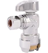 SharkBite 1/2 x 3/8 Inch Compression Angle Stop Valve, Quarter Turn, Push to Connect Brass Plumbi...