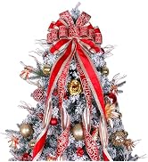Christmas Tree Topper Wreath Bow Large Christmas Bow Tree Topper 52"x13" Red Ice Flower Velvet wi...
