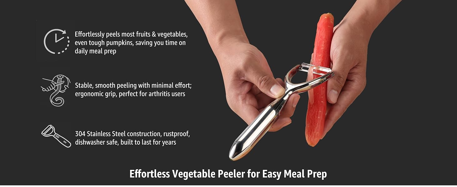 carrot peeler glides smoothly through most fruits and vegetables, even tough pumpkins