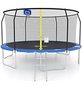 ALPHA Camp 15 FT Trampoline with Safety Enclosure Net, Outdoor Trampoline with Basketball Hoop, R...