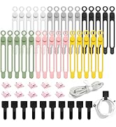 50Pcs Cord Organizer Kit, Reusable Silicone Cable Ties, Strong Adhesive Cable Clips for Cable Man...