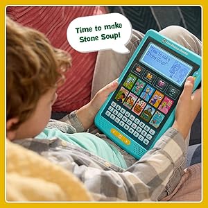 Kid reads along with eReader. eReader says: Time to make Stone Soup!