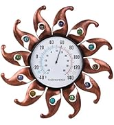 VEWOGITF Sun Outdoor Thermometer, Copper Wall Thermometer No Need Battery, 13.5" Dia Metal Indoor...