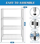 guan river 4 tier 600lbs Metal Wire Shelving Unit Storage Rack adjust chrome 36"L x 14"W x 54"H