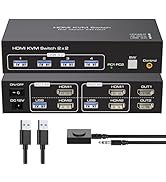 KVM Switch 2 Monitors 2 Computers 4K60Hz HDMI Dual Monitor KVM Switches for Dual PC Share 1 Set o...