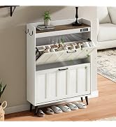 ChooChoo Shoe Storage Cabinet with 2 Flip Drawers Shoe Cabinet for Entryway SR2402 White