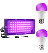 3 Pack 50W+12W Equivalent LED Black Light Flood Lights, High Power UV Blacklight with Plug, Water...