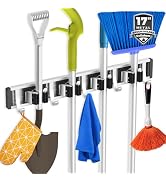 reliahom Broom Holder Wall Mount Mop and Broom Hanger Wall Mounted Garage Storage Rack Kitchen Ga...
