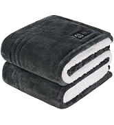 Sealy Heated Blanket Throw with Built-in Button Controller, Reversible Flannel to Sherpa Electric...