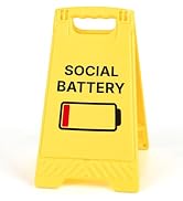 Funny Office Desk Sign for Women - Social Battery. Funny Desk Sign with Phone Holder and Mirror F...