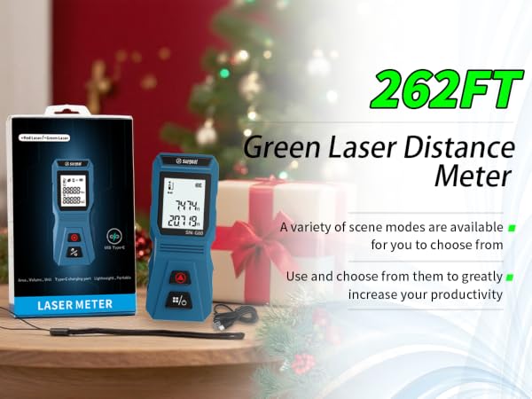 green laser distance meter with multiple measurement modes for portable and accurate