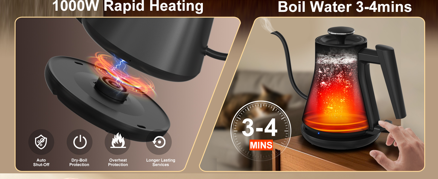 Electric kettle gooseneck tea kettle boiling hot water automatic shut off pour over coffee kettle