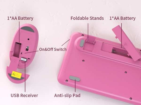 Wireless Keyboard Mouse Combo 2.4Ghz Cute Colorful 104 Keys Full Size Retro Typewriter