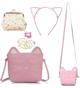 Cute Cat Crossbody Bag, 4 Pack Little Girls Purses Cute Bag with 1 Mini Coin Purse Cat Headband a...
