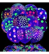 100 Pcs UV Neon Balloons, 14 Inch Neon Polka Dot Glow Party Balloons UV Black Light Balloons Glow...