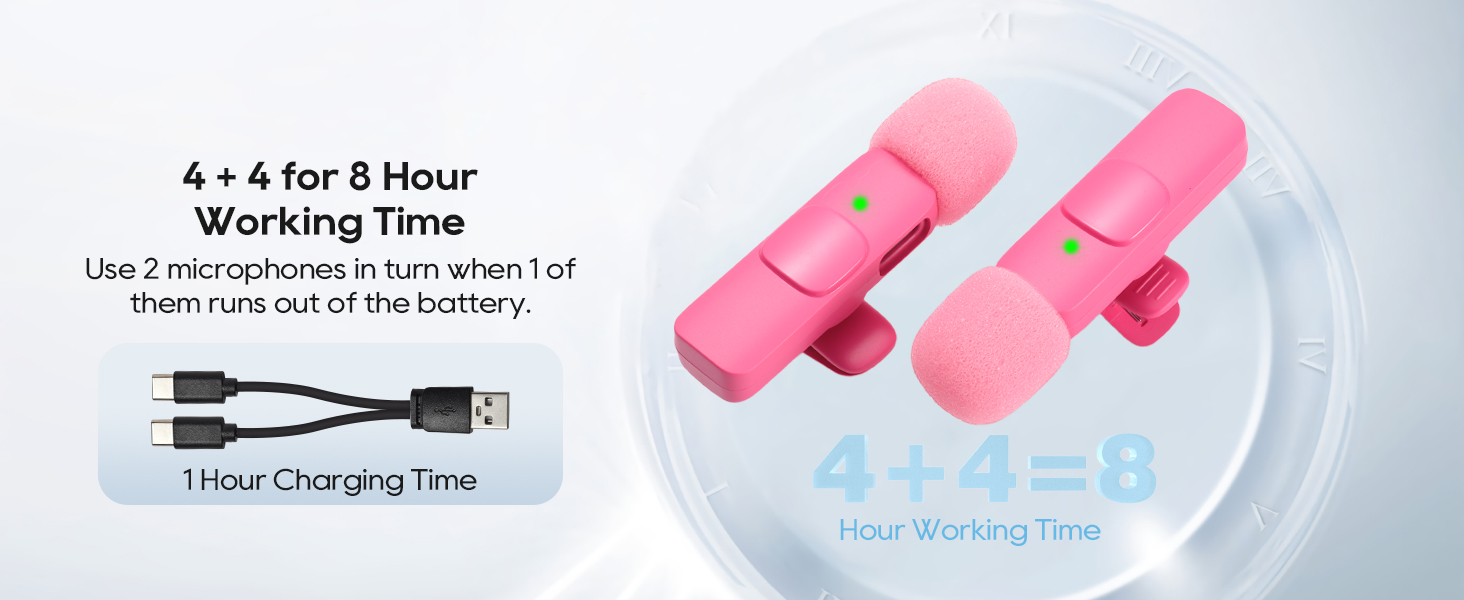 4 + 4 for 8 Hour Working Time and 1 Hour Charging Time with mic fast charging cable
