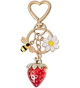 Snycler Cute Strawberry Cherry Keychain Bag Charms Heart Flower Daisy Key chains Accessories Deco...