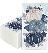 FYSUIMU 100 Pcs Fall Pumpkin Guest Napkin Blue Pumpkin Leaves Disposable Paper Napkins Rustic Aut...