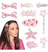 YAEISM 10PCS Cute Hair Clips Pink Hair Accessories Non Slip Bowknot Hair Barrettes Dangle Star Y2...