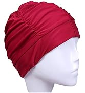 Ewanda store Colorful Pleated Nylon Cloth Swim Cap Large Swimming Cap Hot Spring Bathing Caps for...