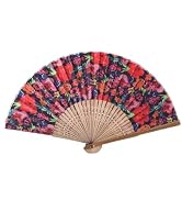 Salutto Folding Fan with Beautiful Fabric Printed BlackFlower creme