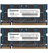 Royemai 4GB Kit (2x2GB) PC2-6400 RAM, DDR2 800MHz SODIMM 2RX8 CL6 1.8V 200pin Memory RAM for Lapt...
