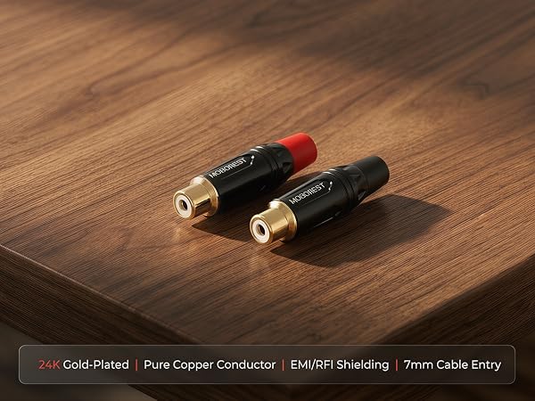 RCA Male Plug Adapter Audio Phono Gold Plated Solder 24K Gold-Plated Phono Jack Adapter