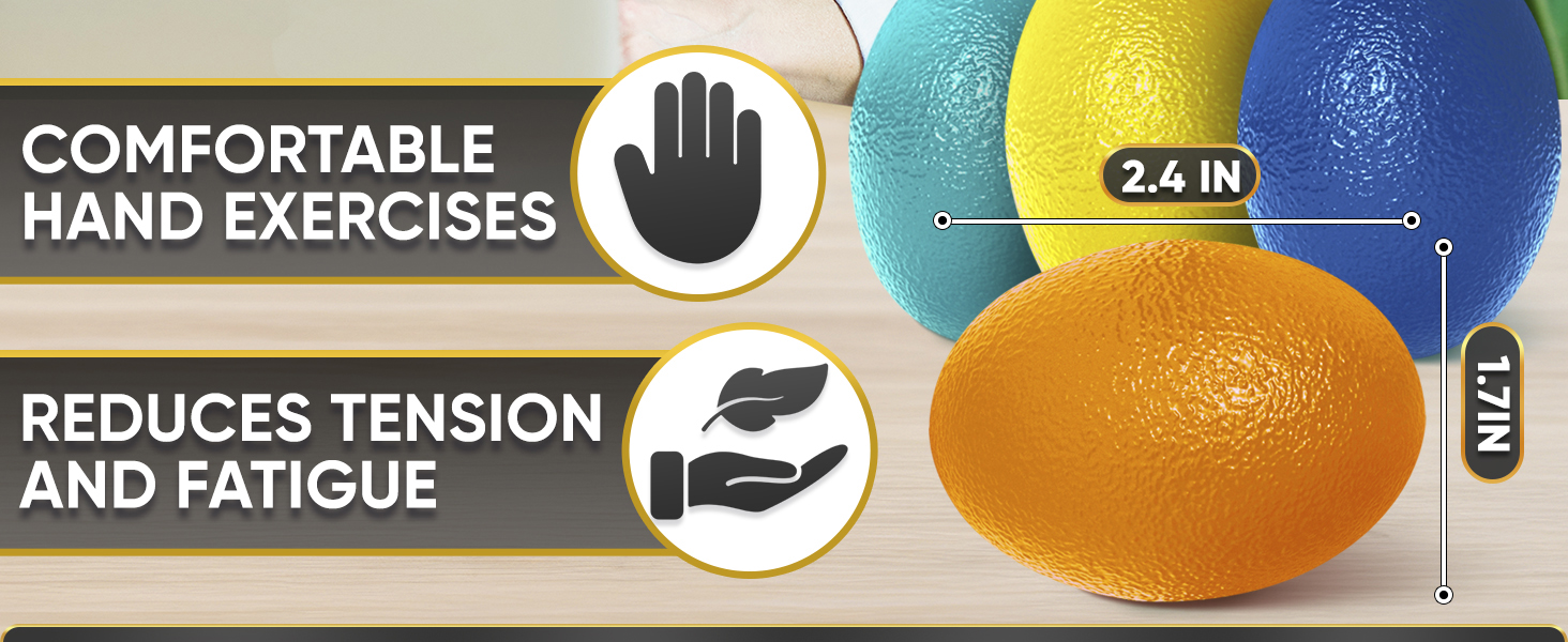 Hand exercise egg dimensions 2.4 x 1.7 inches for comfortable grip