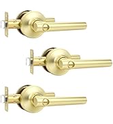 Brotima 3 Pack Privacy Gold Door Handles, Keyless Interior Door Lever for Bedroom Bathroom, Heavy...