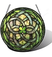 DASTOLL Stained Glass Window Hanging, Abstract Green Clover Sun Catchers Colorful Glass Panel Ble...