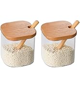 FANTESTICRYAN Glass Condiment Canister Pots with Bamboo Lids and Spoons, Kitchen Condiment Canist...