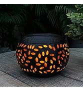 Table Solar Lights Outdoor Waterproof - Dancing Flickering Flame Lamp Black Metal Tabletop Light ...