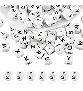 BEEFLYING 20 Pcs White Cube Letter S Silicone Beads 12x12x12mm Square Dice Alphabet Beads with 2m...