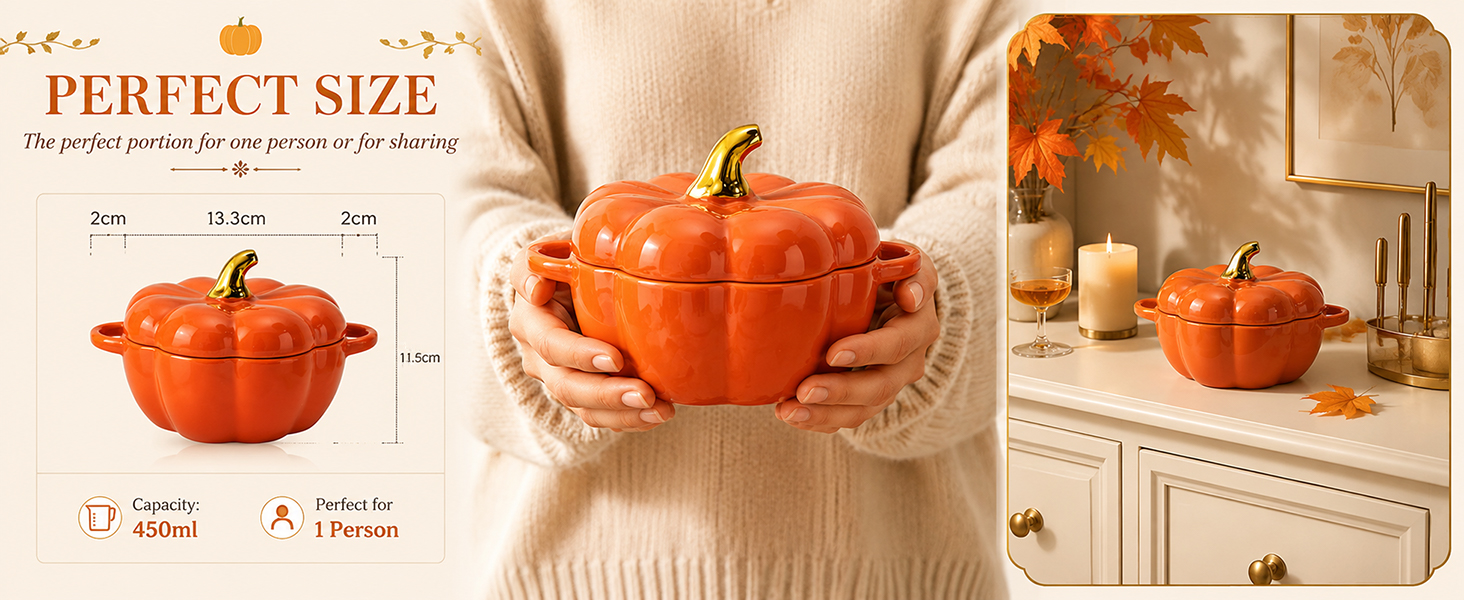 Pumpkin bowls labeled with size information