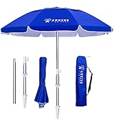 AMMSUN 6.5ft twice folded Portable beach umbrella with sand anchor windproof, Push Button Tilt an...