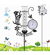 Rain Gauge Outdoor with Thermometer, 7" Capacity Detachable Rain Gauges Outdoors Best Rated with ...