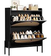 IRONCK Shoe Cabinet Storage with 2 Flip Drawers, Free Standing Wooden Shoe Storage Organizer Cabi...